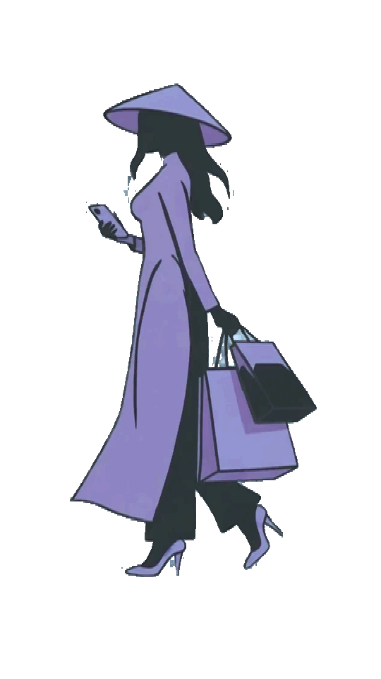 Walking woman in Vietnamese dress